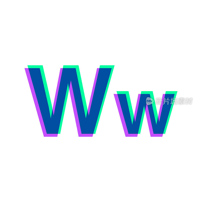 字母W -大写和小写。图标与两种颜色叠加在白色背景上